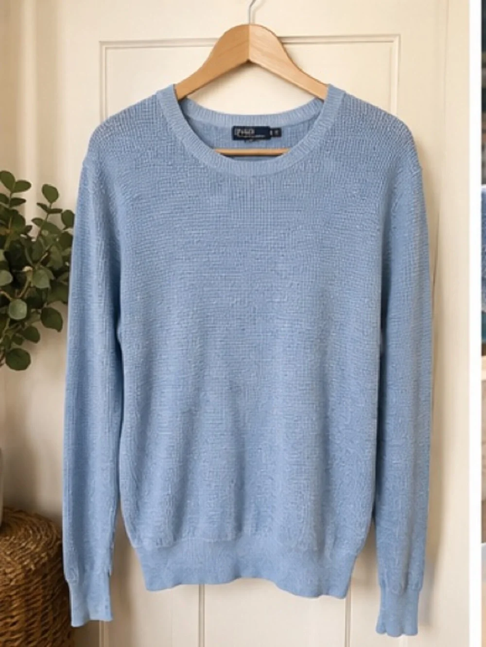 Polo Ralph Lauren 100% Linen Waffle Knit Sweater Blue Size Small Coastal